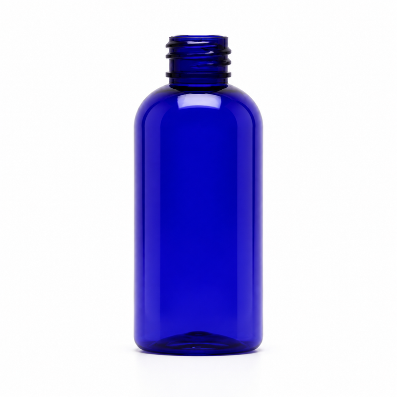 2 oz Blue 20-410 PET Boston Round Plastic Bottle
