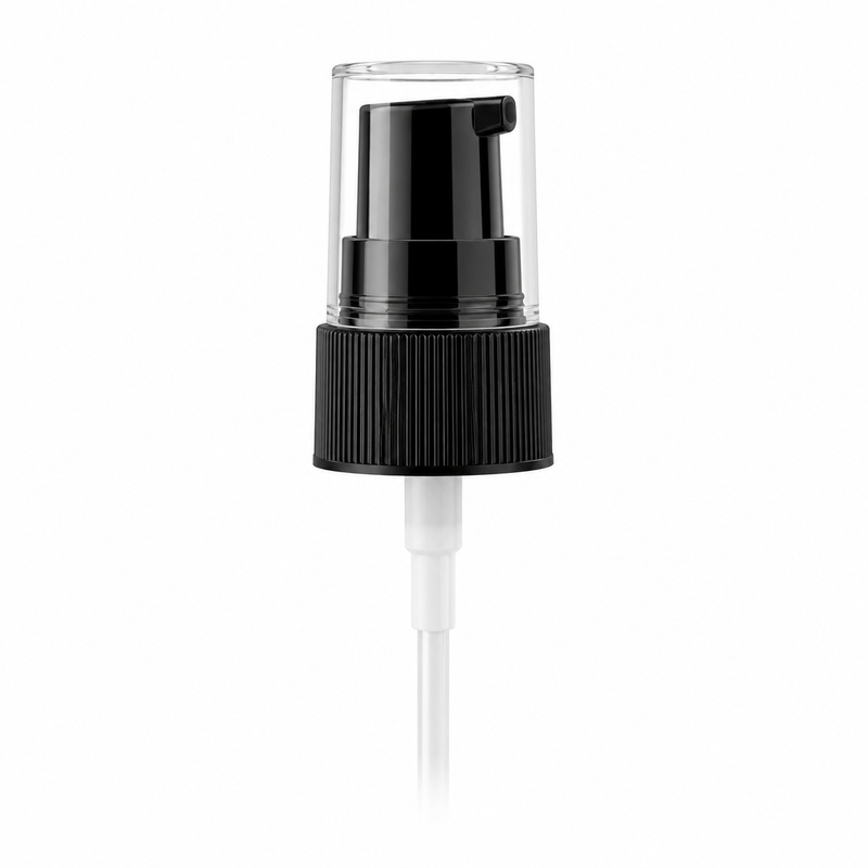 20-400 Black Ribbed Cosmetic Treatment Pump (130mcl Output, 3.56" Dip Tube )