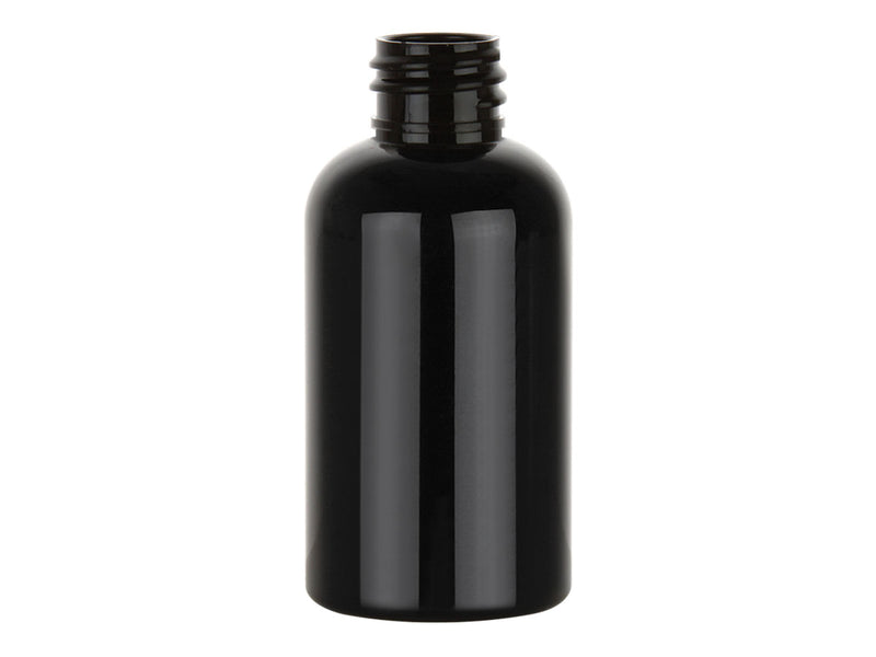 2 oz Black 20-410 Boston Round PET Plastic Bottle