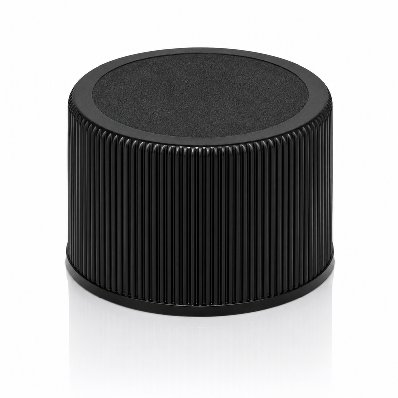24-410 Black Ribbed Plastic Cap (Foam Liner)