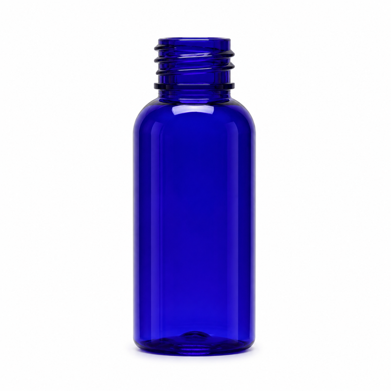 1 oz Blue 20-410 PET Boston Round Plastic Bottle