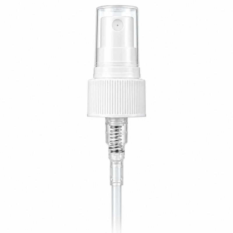 24-410 White Fine Ribbed Regular Mist Sprayers (7.625" Diptube, .30mL Output)