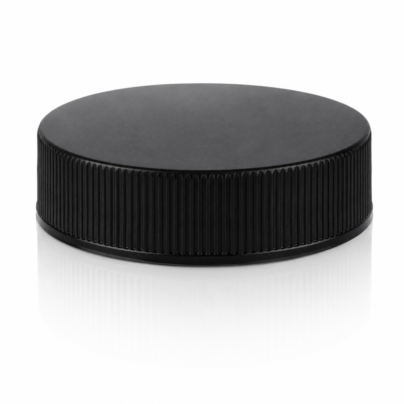 38-400 Black Ribbed Plastic Cap (Foam Liner)