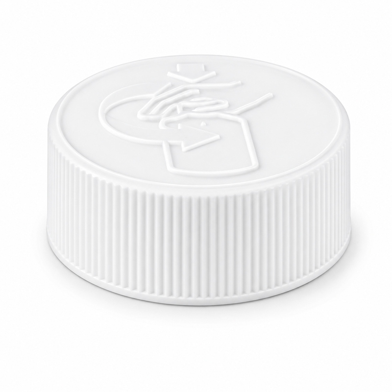 38-400 White Child-Resistant Cap with Pictorial Instructions (Dual Liner-Foam & Pressure Sensitive)