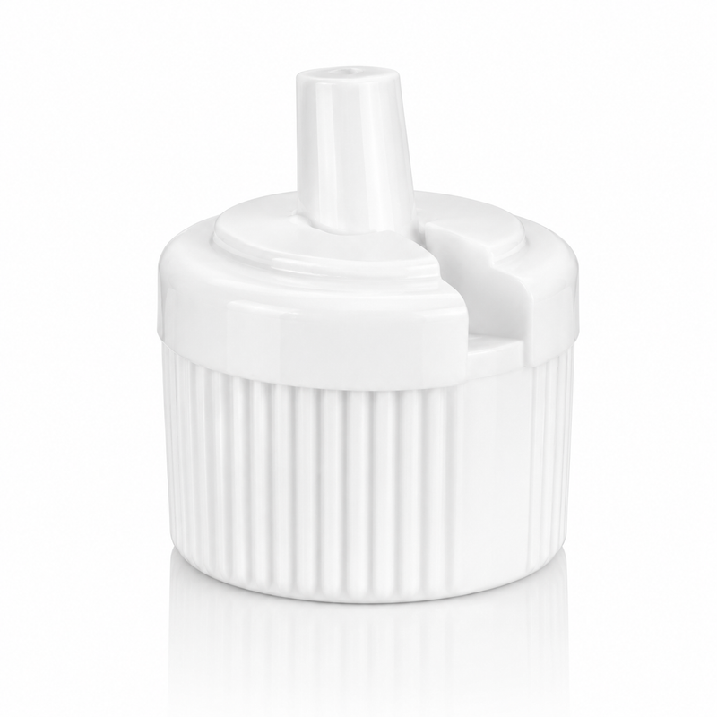 20-410 White Ribbed Directional Spout Plastic Cap PP (.110 Orifice)