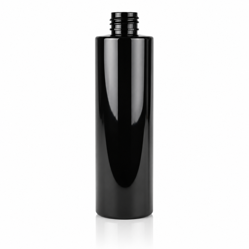8 oz Black 24-410 PET Cylinder Round Plastic Bottle