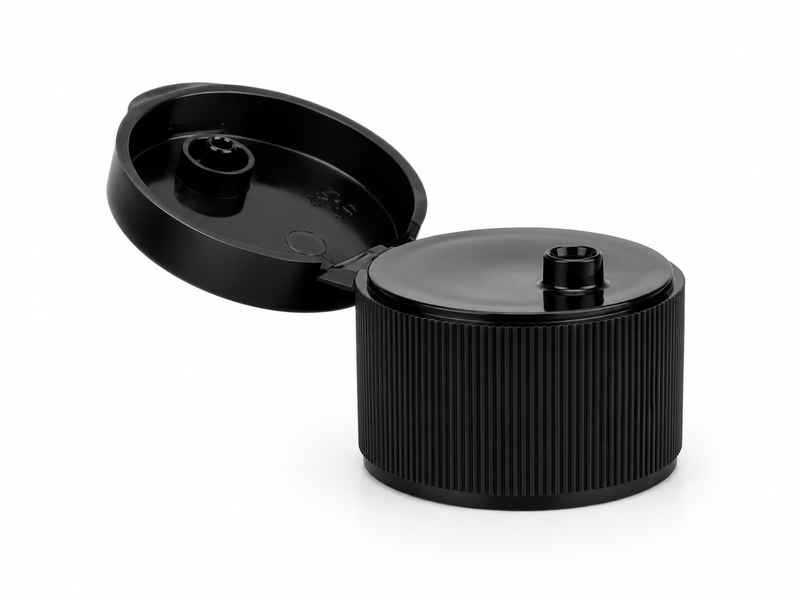 28-410 Black Ribbed Snap Top Plastic Cap