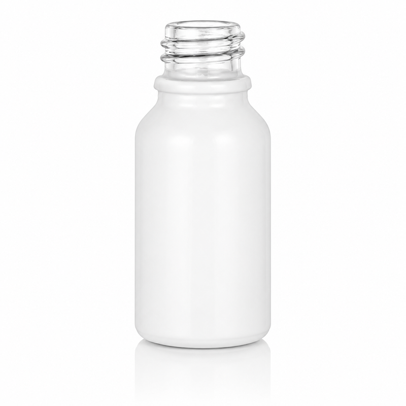 15 mL White Coated 18mm Dropper Fitment Glass Boston Round Bottle (Tamper Evident)