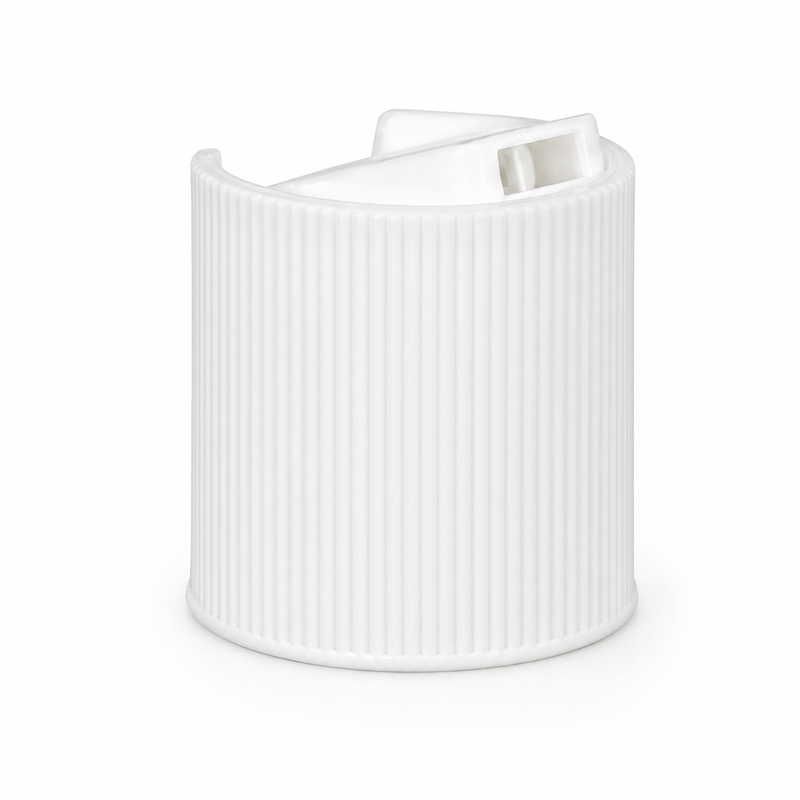 20-410 White Ribbed Disc Top Cap with Pressure Sensitive Liner