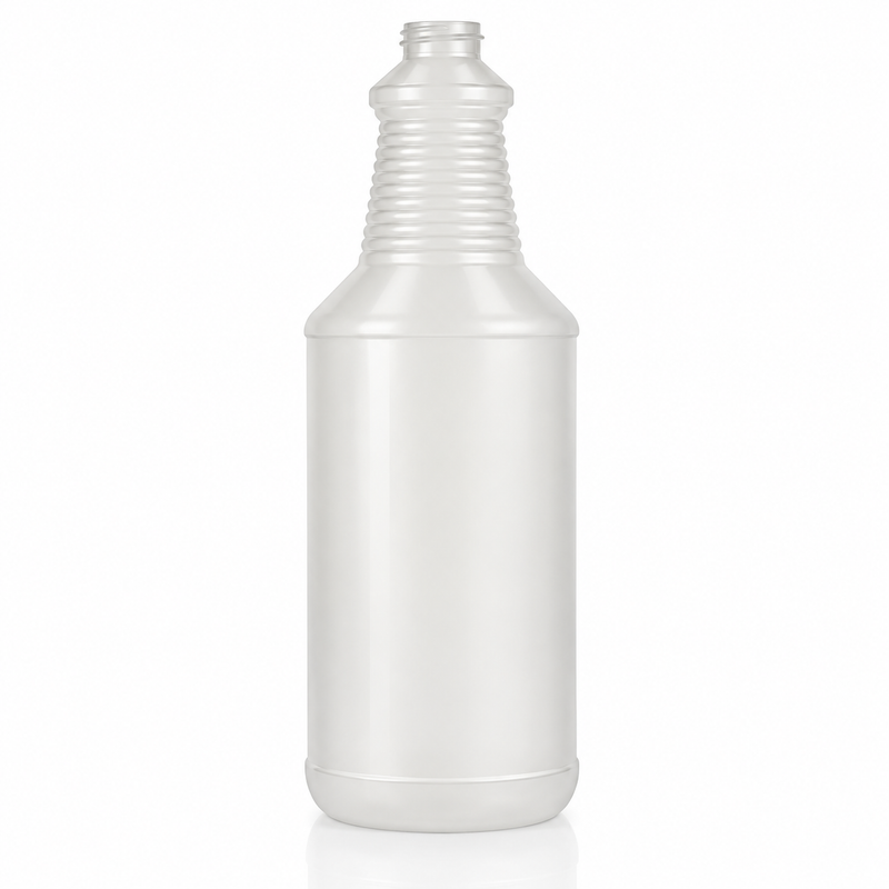 32 oz Natural-Colored HDPE Carafe Style Round Ringed Neck Label Panel 28-400