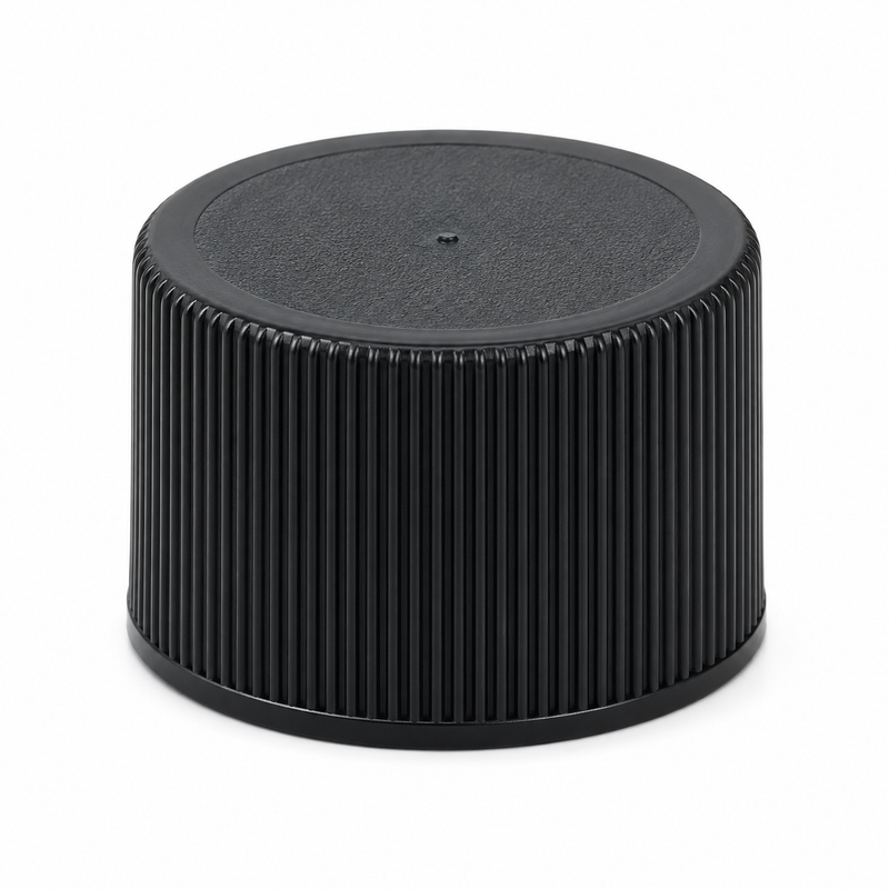 24-410 Black Ribbed Cap (Heat Induction Seal Liner for PET)