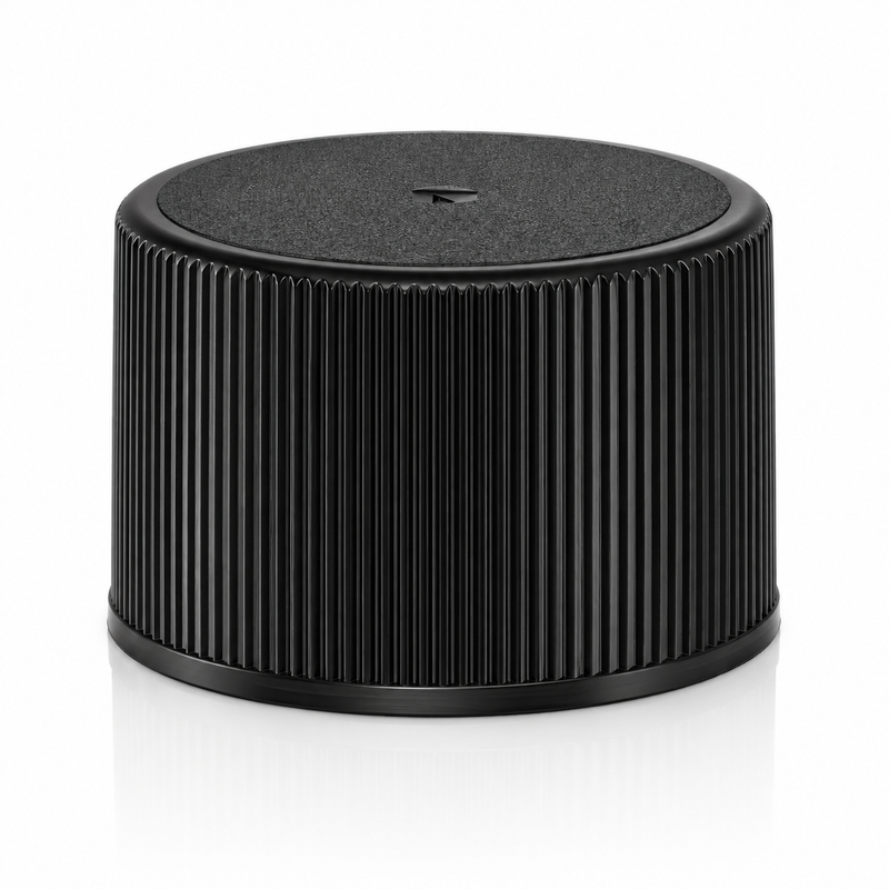 28-410 Black Fine-Ribbed Plastic Cap (Foam Liner)