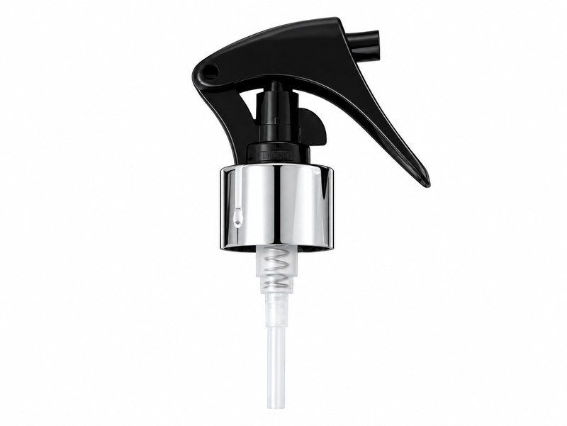 24-410 Silver/Black Metal Shell Fine Mist Mini Trigger Style Sprayer (7.75" Dip Tube .21ml)