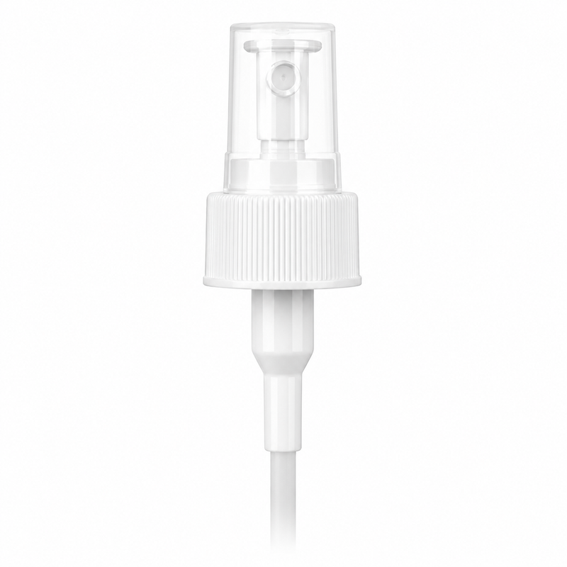 28-410 White Ribbed Regular Mist Sprayer (7.625" Dip tube, Foam Liner, .7mL Output)