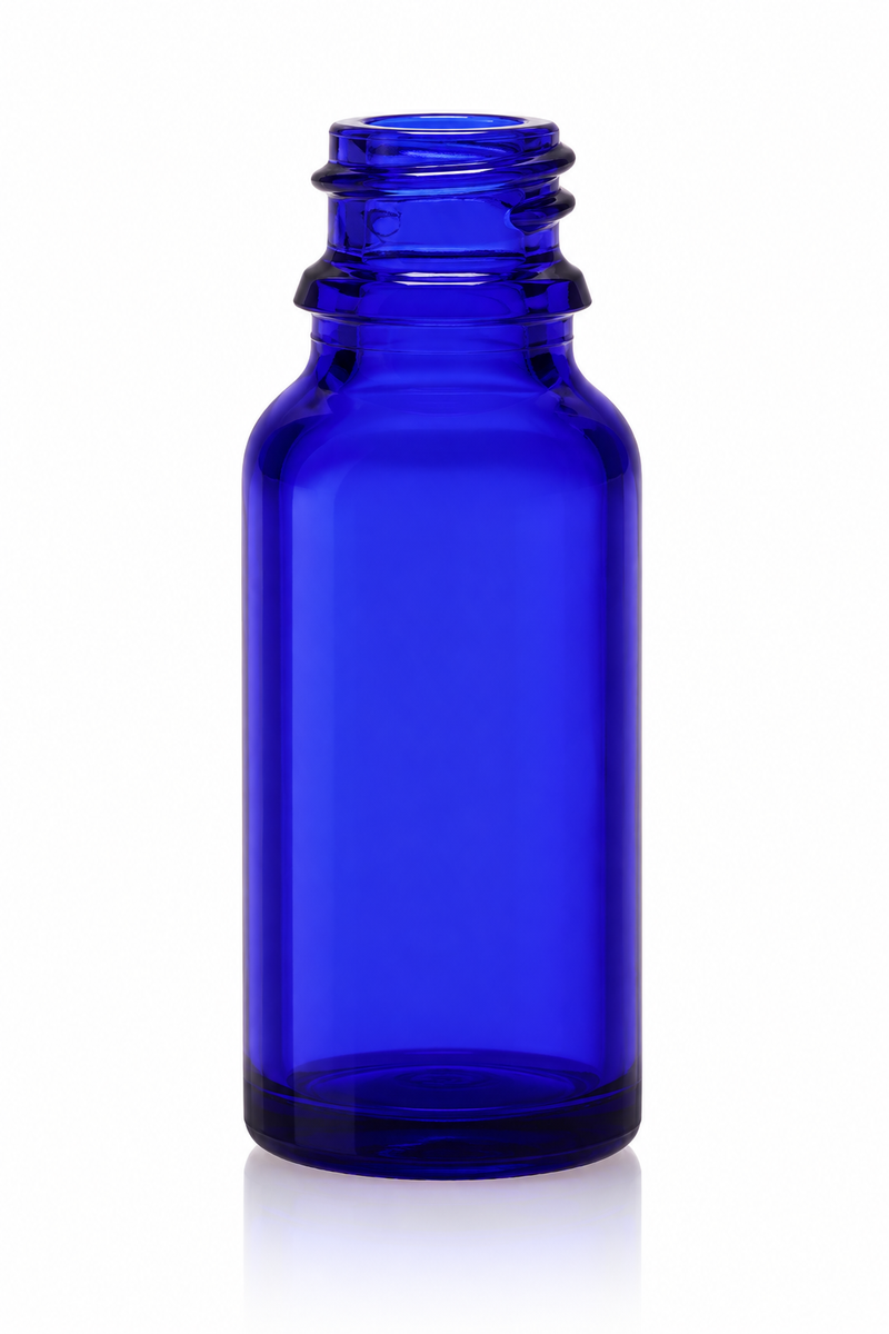10 mL Blue Boston Round Glass Euro Dropper Bottle 18mm Tamper Evident Neck
