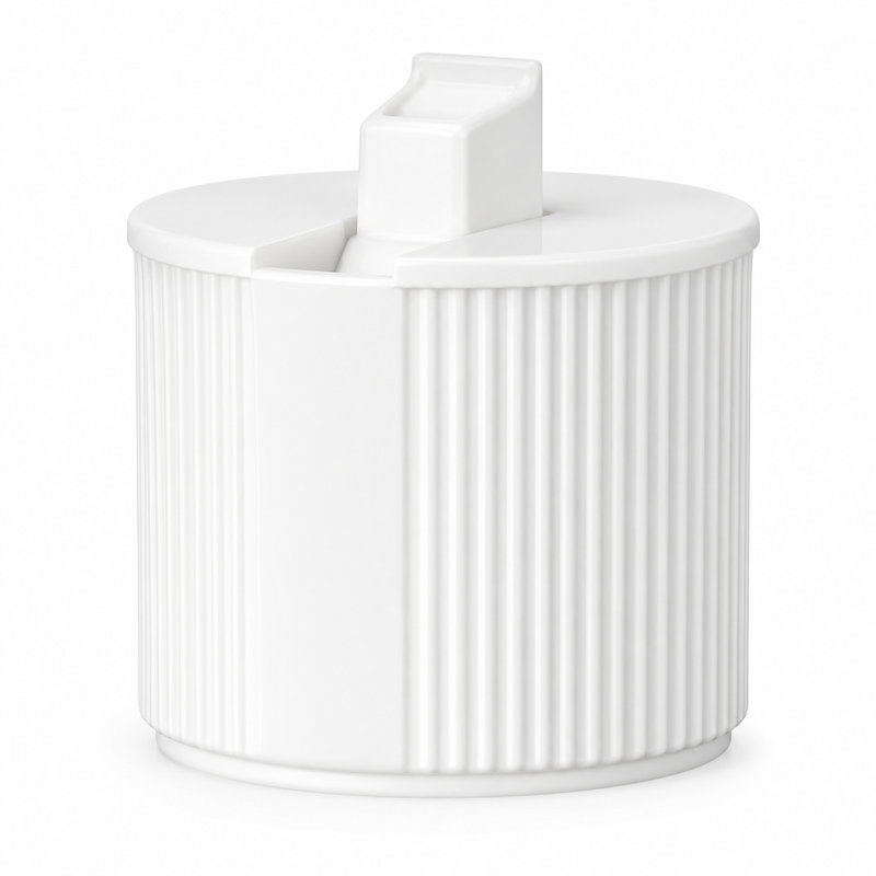 28-410 White Ribbed Directional Spout Plastic Cap PP