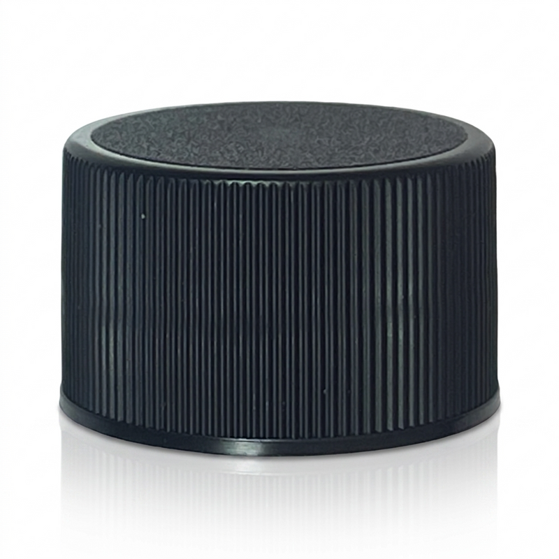 28-410 Black Ribbed Cap (Heat Induction Seal for PET)