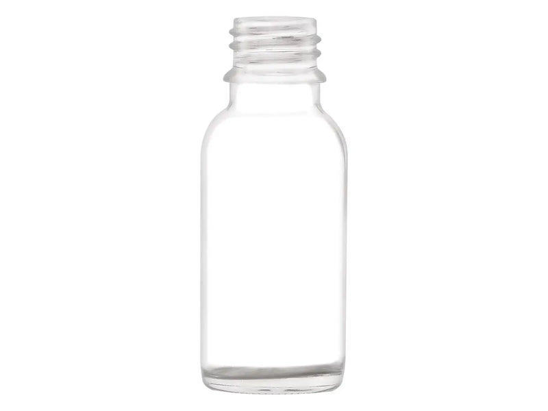 1oz Clear 20mm Fitment Dropper Style Boston Round Glass Bottle Tamper-Evident Finish
