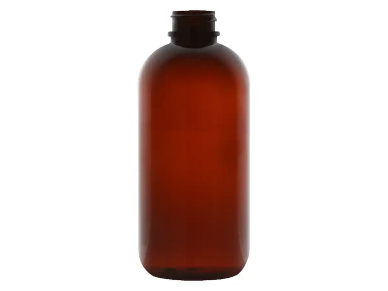 8 oz Dark Amber 24-400 PET Boston Round Plastic Bottle
