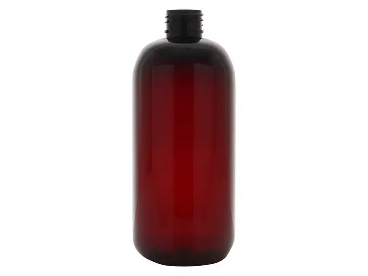 8 oz Dark Amber 24-410 Boston Round PET Plastic Bottle
