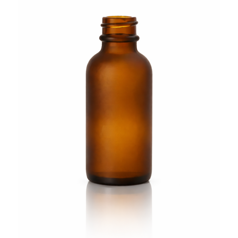 1 oz Frosted Amber 20-400 Boston Round Glass Bottle