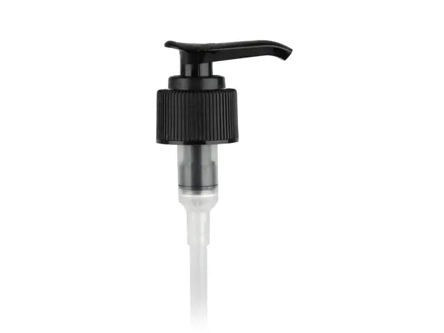 24-410 Black Fine Ribbed Lotion Pump lock down Head 6.125" Dip Tube (Output 2cc)