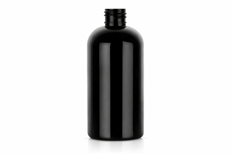 8 oz Black 24-410 Boston Round PET Plastic Bottle
