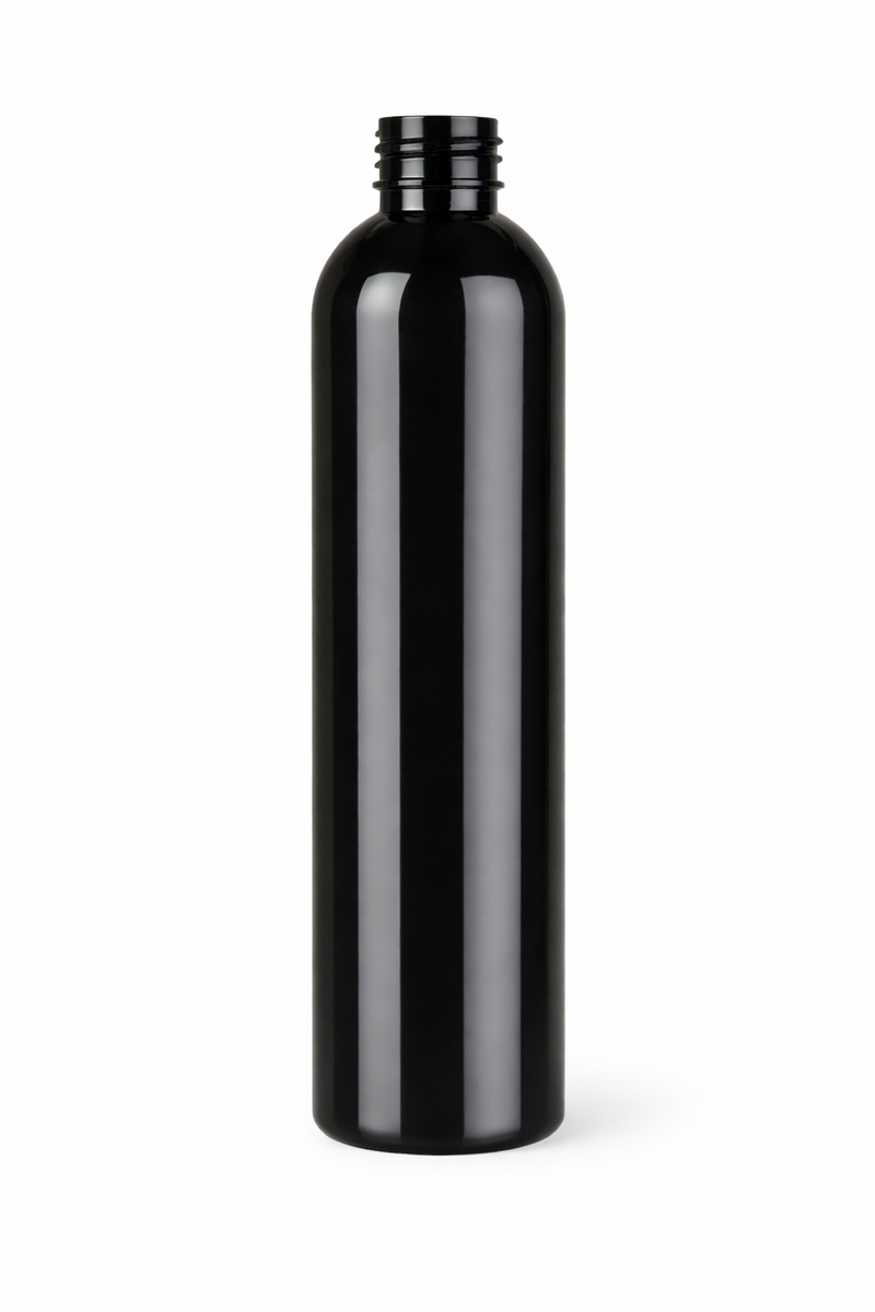 8 oz Black 24-410 Cosmo Round PET Bottle