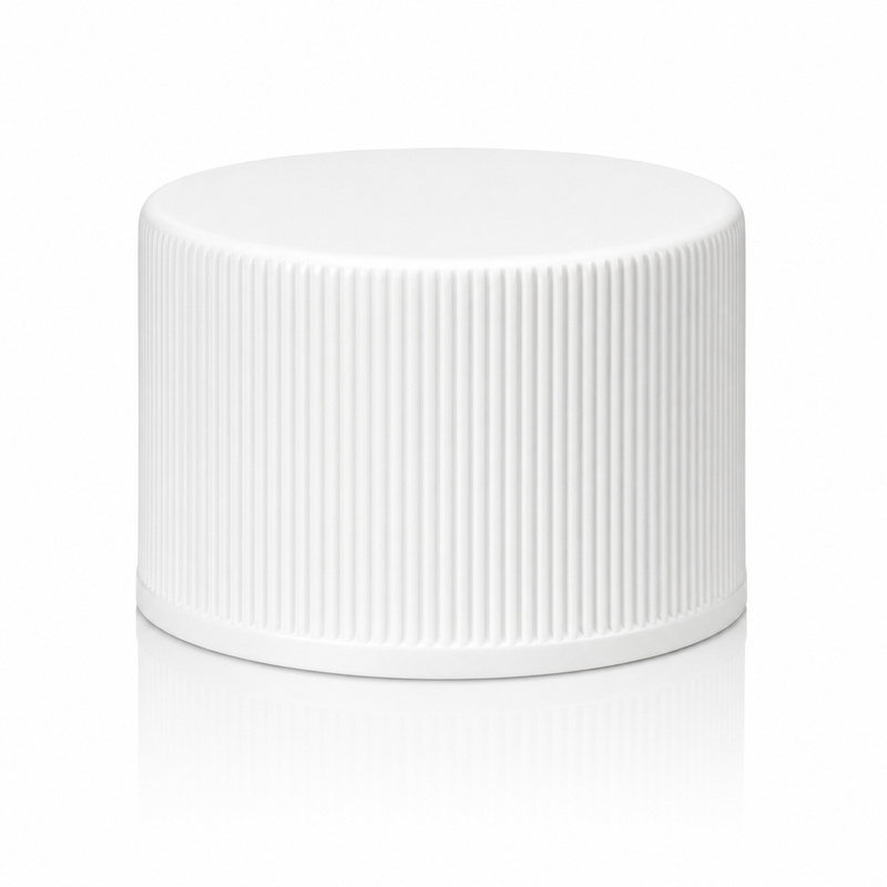 28-410 White Ribbed Plastic Cap (Foam Liner)