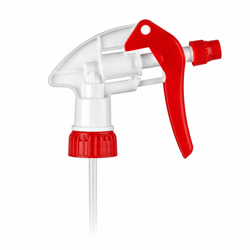 28-400 Red/White Ribbed Trigger Sprayer Adjustable Nozzle with Filter (9.25" Dip tube) 1.10cc