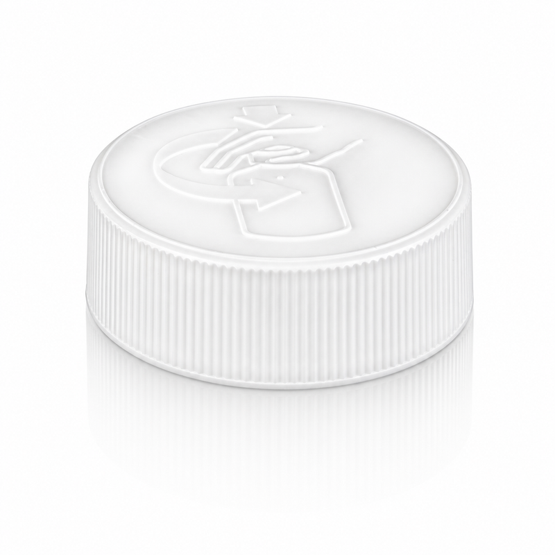 38-400 White Child-Resistant Cap with Pictorial Instructions (Pulp/Heat Induction Liner for PE)