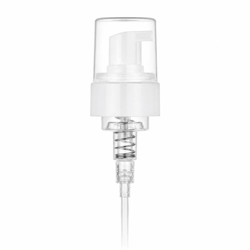 43mm White Smooth Foamer Pump Clear Hood With 7.375" Dip Tube, .7cc