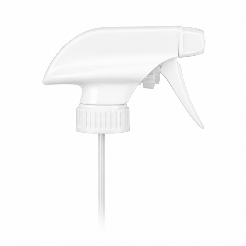 28-400 White Ribbed Trigger Sprayer Spray/Stream/Off (9.25" Dip Tube, 1.3cc Output)
