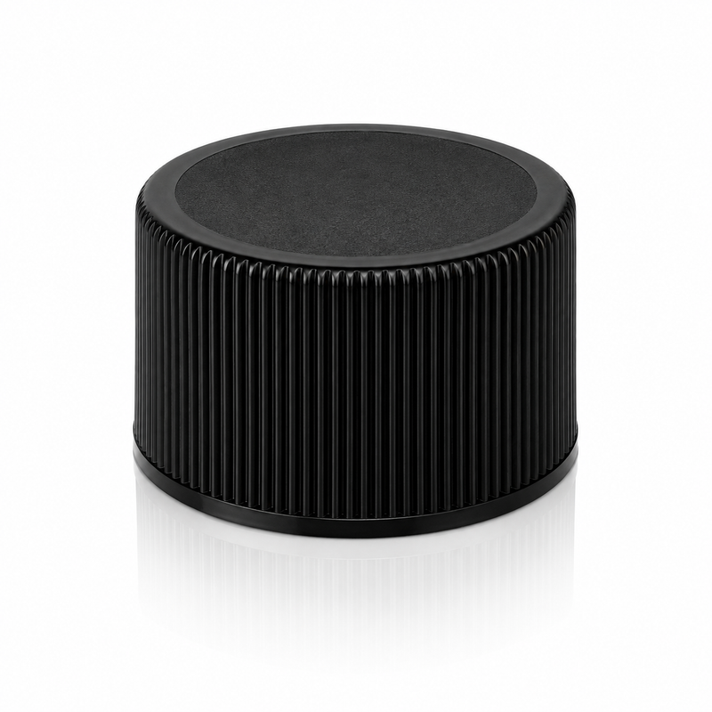 24-410 Black Ribbed Plastic Cap (Foam Liner)