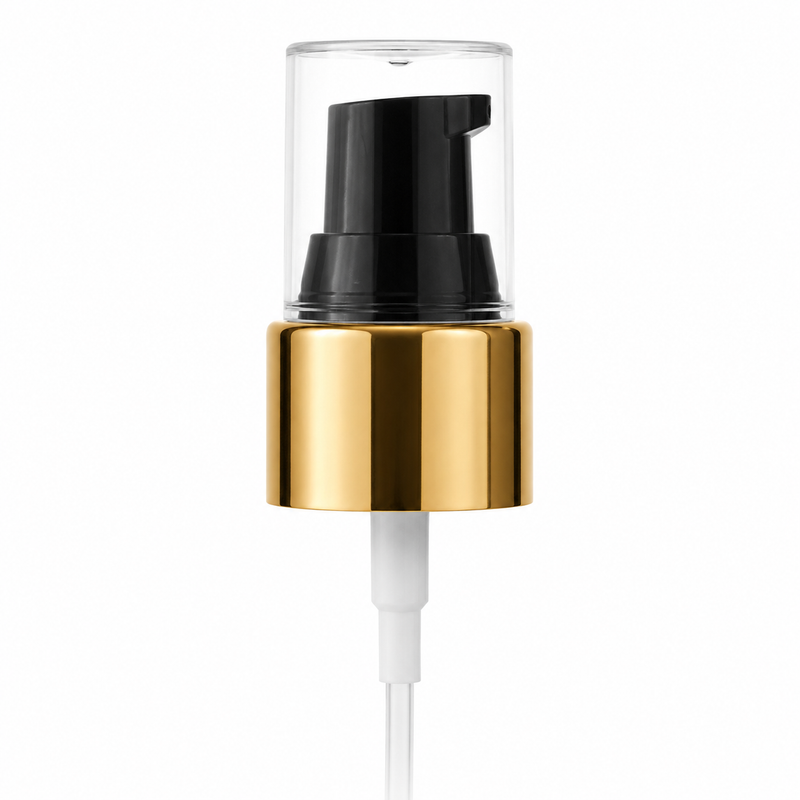 20-410 Gold Metal Shell/Black Cosmetic Treatment Pumps 4" Dip Tube (130mcl)