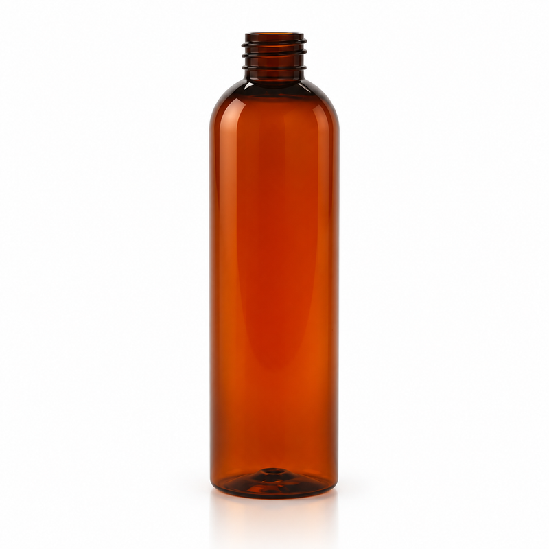 8 oz Dark Amber 24-410 PET Cosmo Round Plastic Bottle