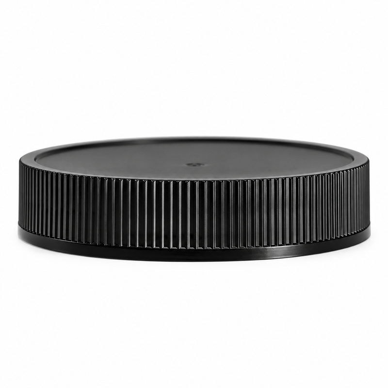 70-400 Black Ribbed Plastic Cap with Pressure Sensitive Liner