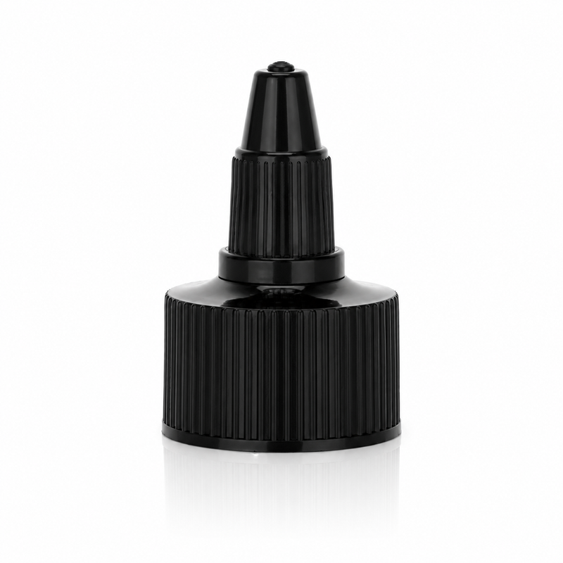 24-410 Black Fine Ribbed Twist Open & Close Dispensing Closure (.118" Orifice) PE Foam Gasket