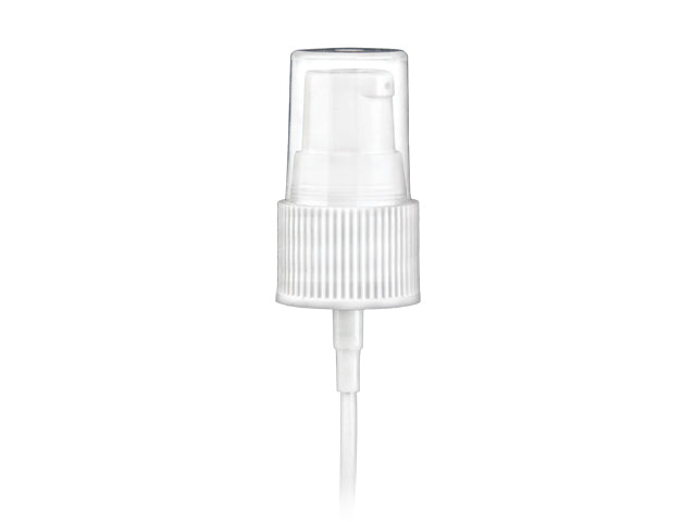20-410 White Ribbed Cosmetic Treatment Pump (4" Dip Tube, 130mcl Output)