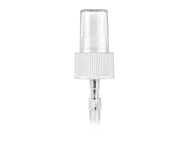 24-410 White Fine Ribbed Inverted Fine Mist Sprayer Clear Hood PP (6.25" Diptube, Output .20cc)