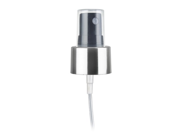 24-410 Smooth Silver/Black Metal Shell Fine Mist Sprayer (6.875" Diptube, .12cc - .14cc output)