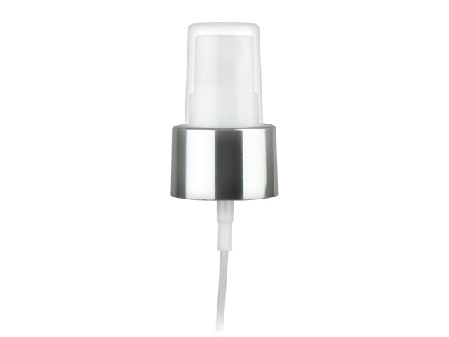 24-410 Silver/White Metal Shell Fine Mist Sprayer 6.875" Dip Tube (Output 0.12mL-.14mL)