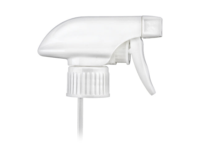 28-400 White Ribbed Trigger Sprayer, All Plastic, Spray/Stream/Off (9.875" Diptube) 1.1cc