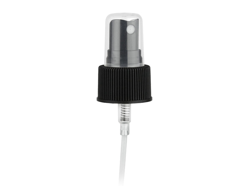 24-410 Black Fine Ribbed Fine Mist Sprayer 5.25" Dip Tube (Output 0.16cc)