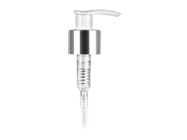 24-410 Silver/White Metal Shell Lotion Pump Lock-Up Head 6.0625" Dip Tube (Output 1.2cc)