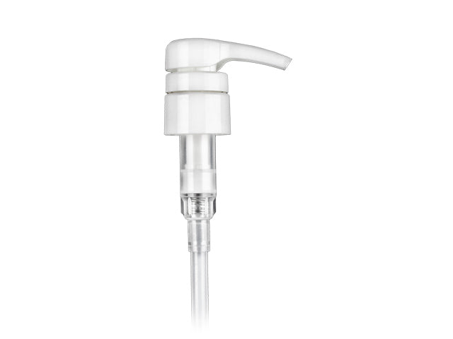 28-410 Smooth White Lotion Pump lock down Head 9.75" Dip Tube (Output 4cc)