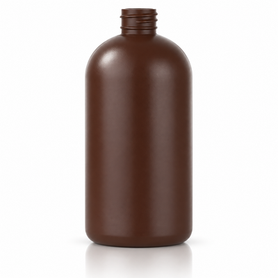 16 oz Brown HDPE Plastic Boston Round Bottle 28-410