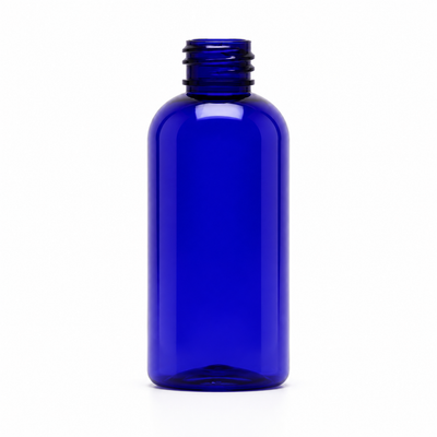 2 oz Blue 20-410 PET Boston Round Plastic Bottle