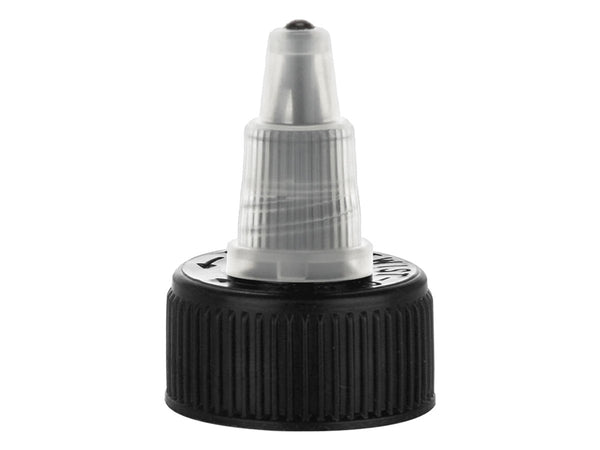 24-410 Black/Natural-Colored Fine Ribbed Twist Open/Close Dispensing Closure (Pressure Sensitive Liner)