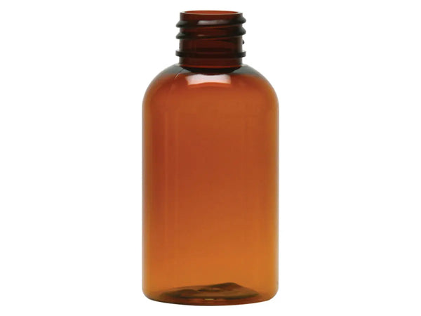 2 oz Amber Boston Round PET Plastic Bottle 20-410 Finish